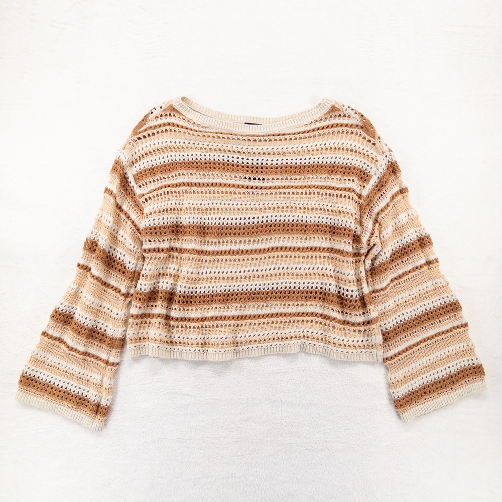 Torrid Open Stitch Long Sleeve Wide Sleeve Crop Pullover Sweater 2X Striped Boho
